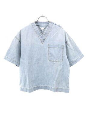 Bottega Veneta Neck Denim T-Shirt Indigo Blue XS